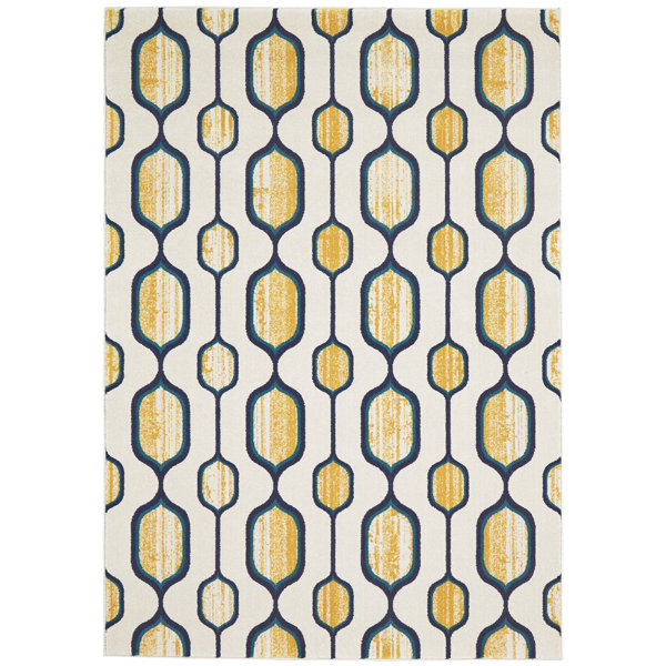 Corrigan Studio® Jefrey Contemporary Retro Style Rug, Yellow/Teal, 6Ft